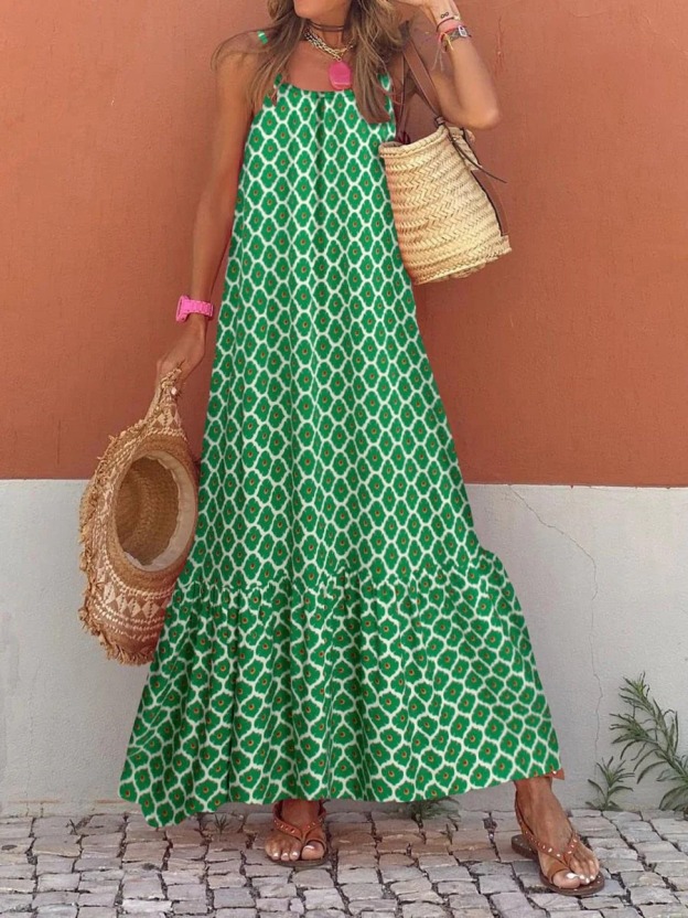 Bohemian holiday style V-neck loose dress