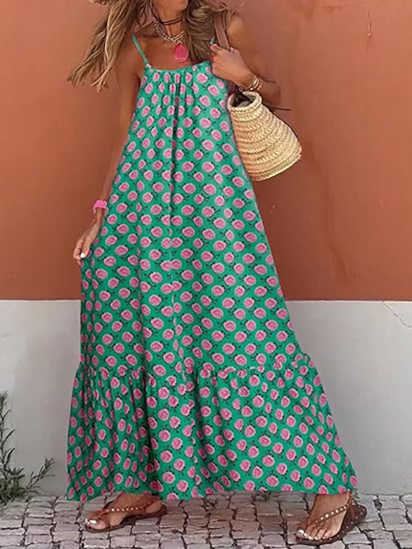 Bohemian holiday style V-neck loose dress
