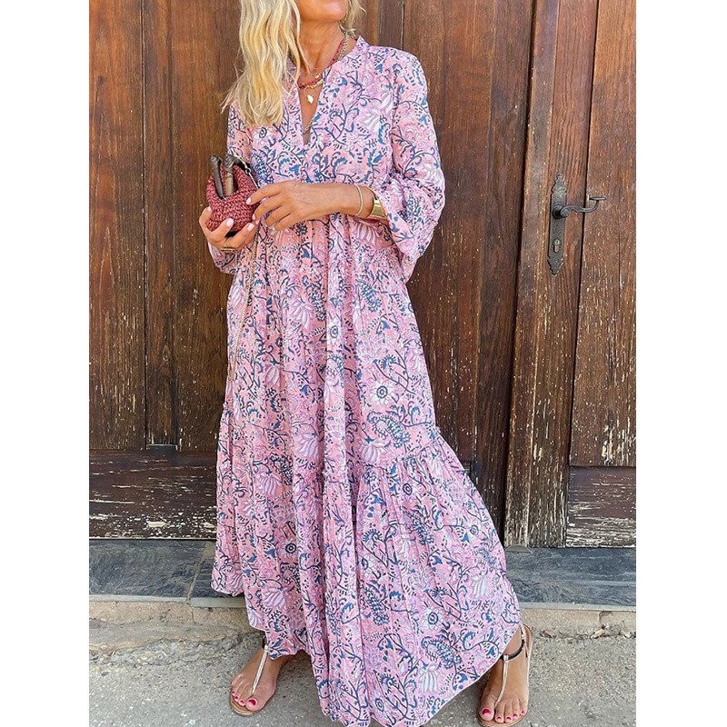 Loose V-neck beach holiday dress