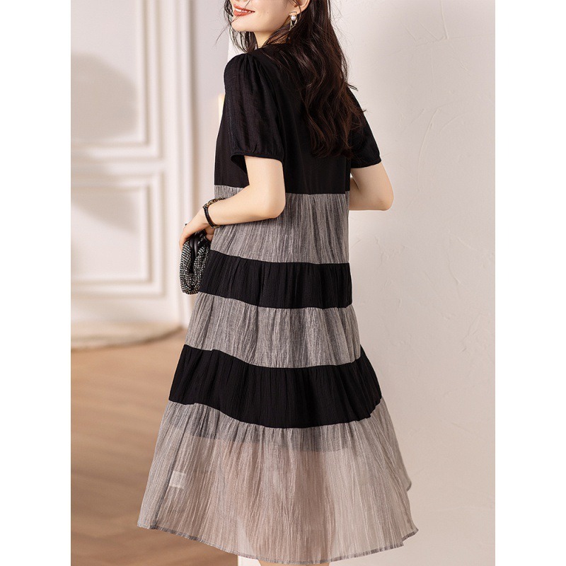 Temperament splicing loose round neck dress for women