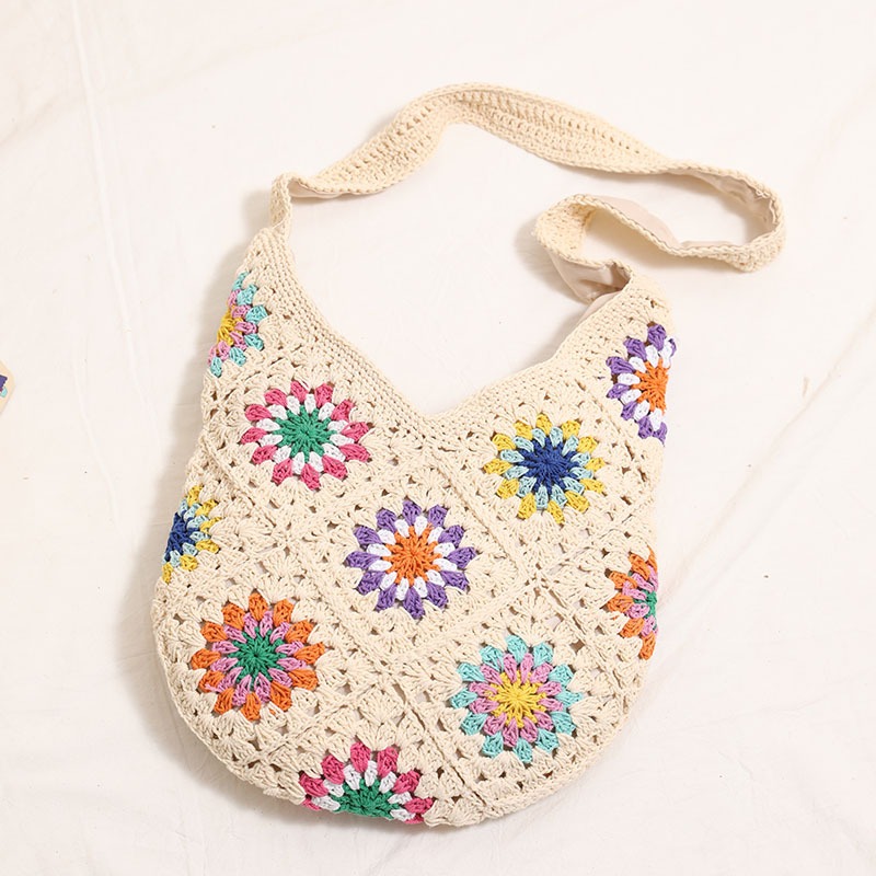 Colorful flower cotton woven bag