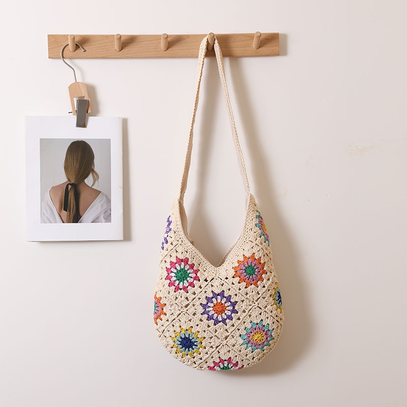Colorful flower cotton woven bag