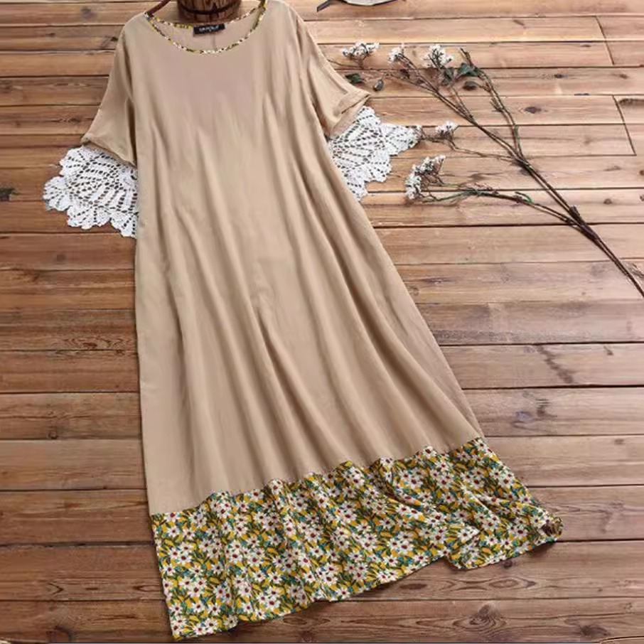 Patchwork retro print dress