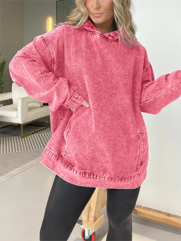 DENIM HOODED SWEATSHIRT WITH FRONT POCKETS