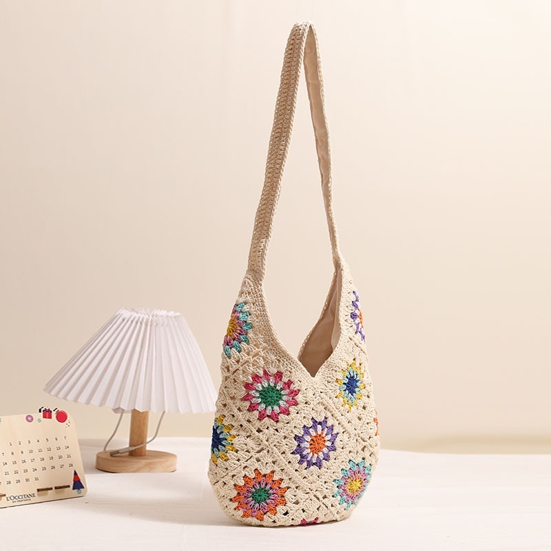 Colorful flower cotton woven bag