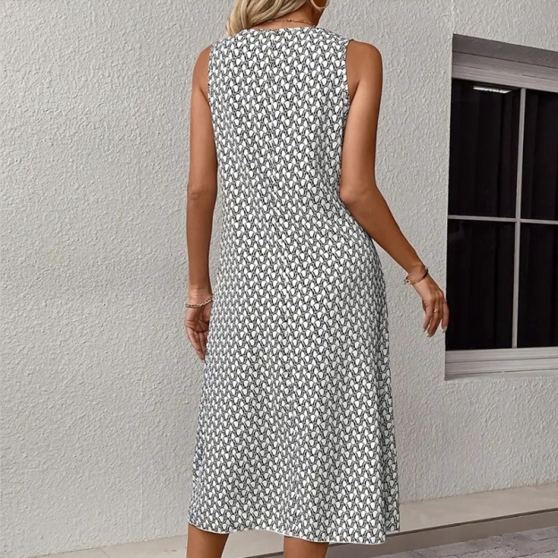 Round Neck Sleeveless Printed Midi Dress