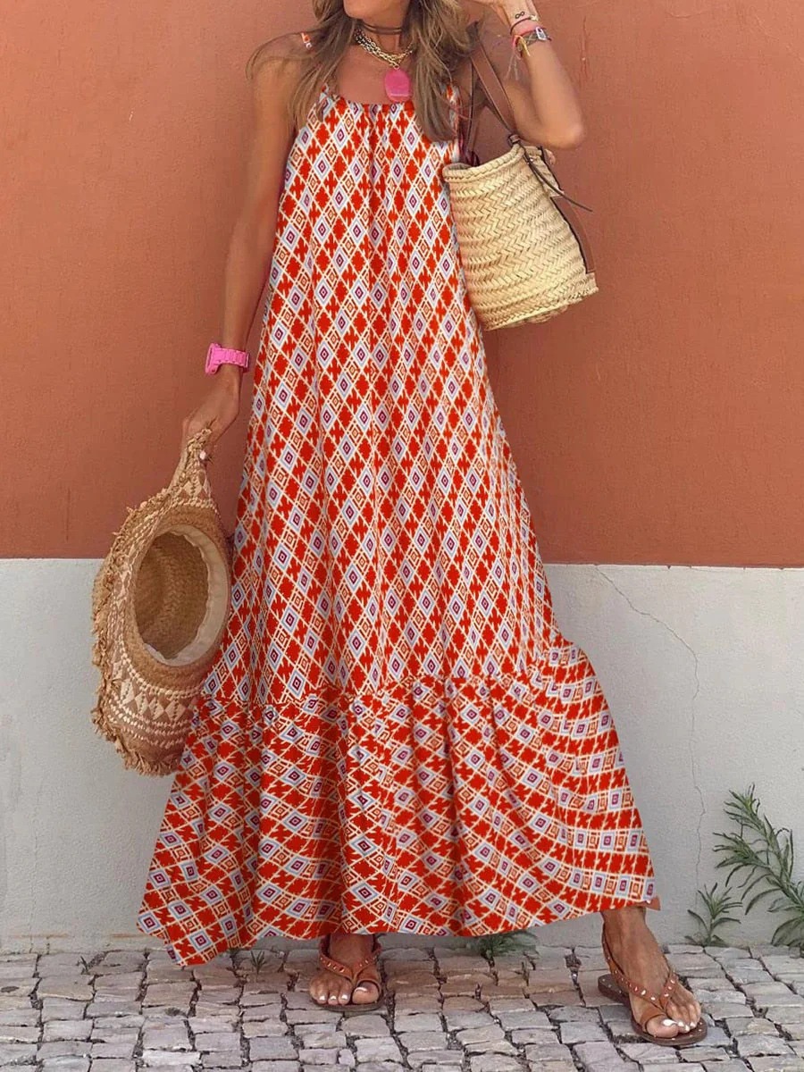 Bohemian holiday style V-neck loose dress