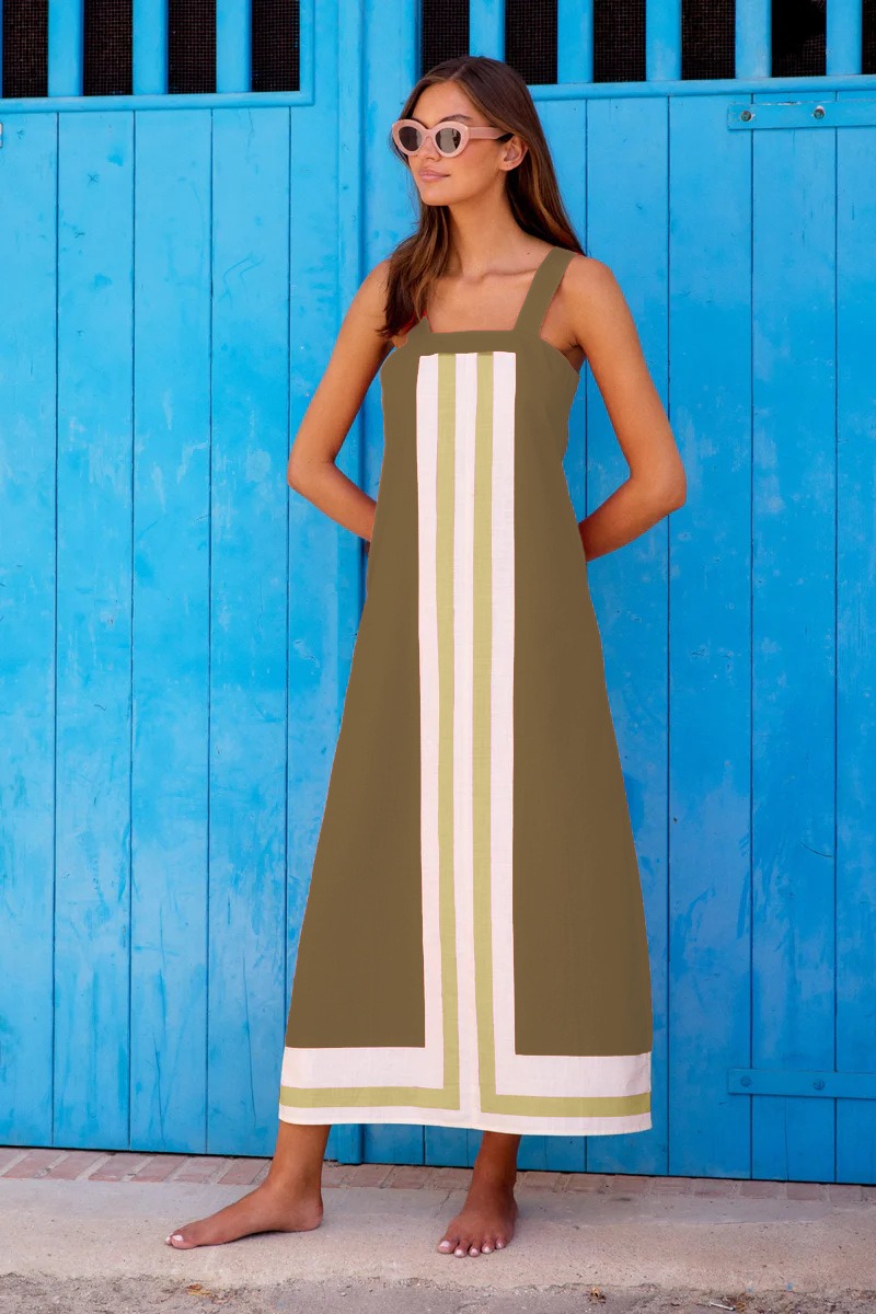 Beach holiday style suspender dressLong red