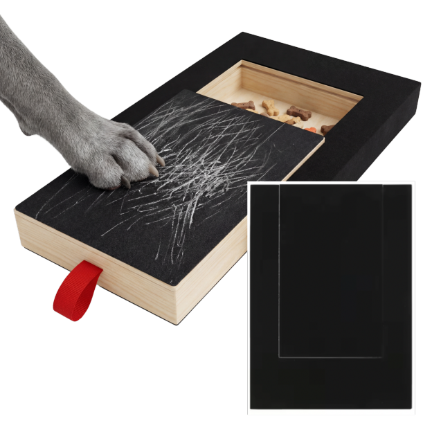Dog Nail Scratch Board - with Treat Draw- Dog Scratch Pad for Nails – Durable Wooden Nail Filing Board with Treat Drawer