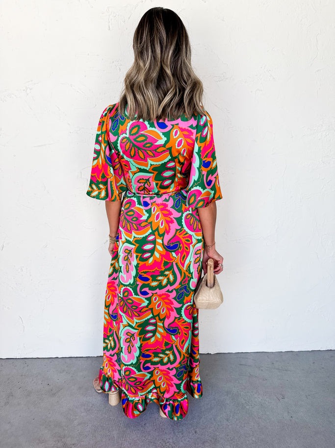 Elegant floral flared ruffled holiday dress