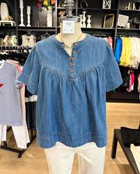 Denim Washed Loose Buttoned All-match Denim Short Sleeve T-shirt