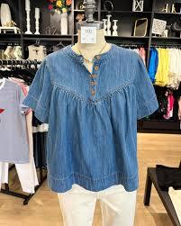 Denim Washed Loose Buttoned All-match Denim Short Sleeve T-shirt