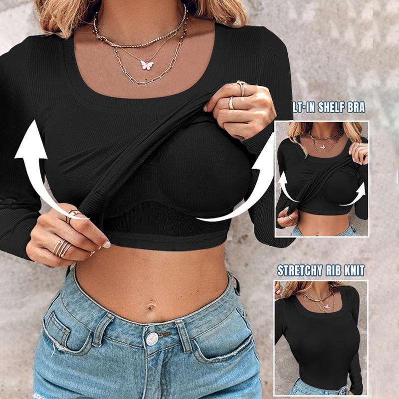 Chicme Round Neck Built-in Bra Ribbed Tank Top Fit Casual Comfortable