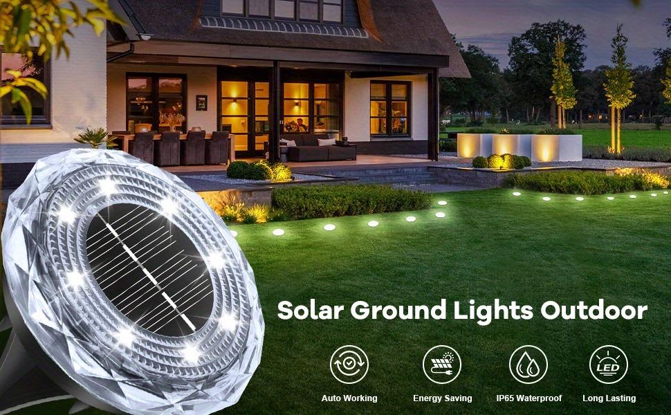 Solar Ground Lights 6PCS 8LED IP44 Waterproof Mini Solar Outdoor Powered Lights for Lawn Christmas Party Street Courtyard Garden Paths Walkways Lanes Solar Landscape Lighting