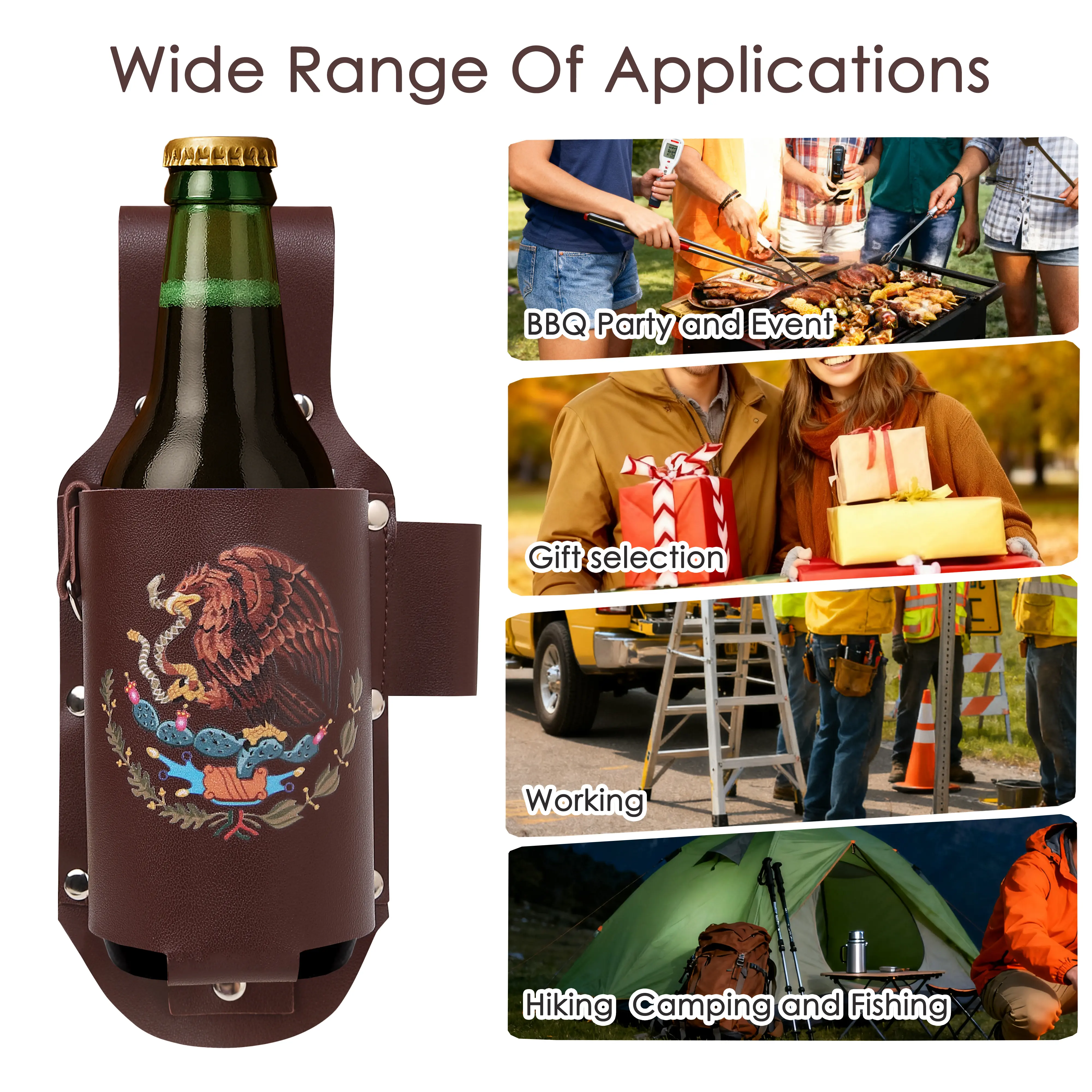 WIRILLCH Leather Drink Holster Belt &ndash; Hands-Free Beer Holder for Cinco de Mayo, World Cup 2026, BBQ, Game Day, Camping & Latin Festivals | Funny Gift for Husband or Boyfriend or Mum
