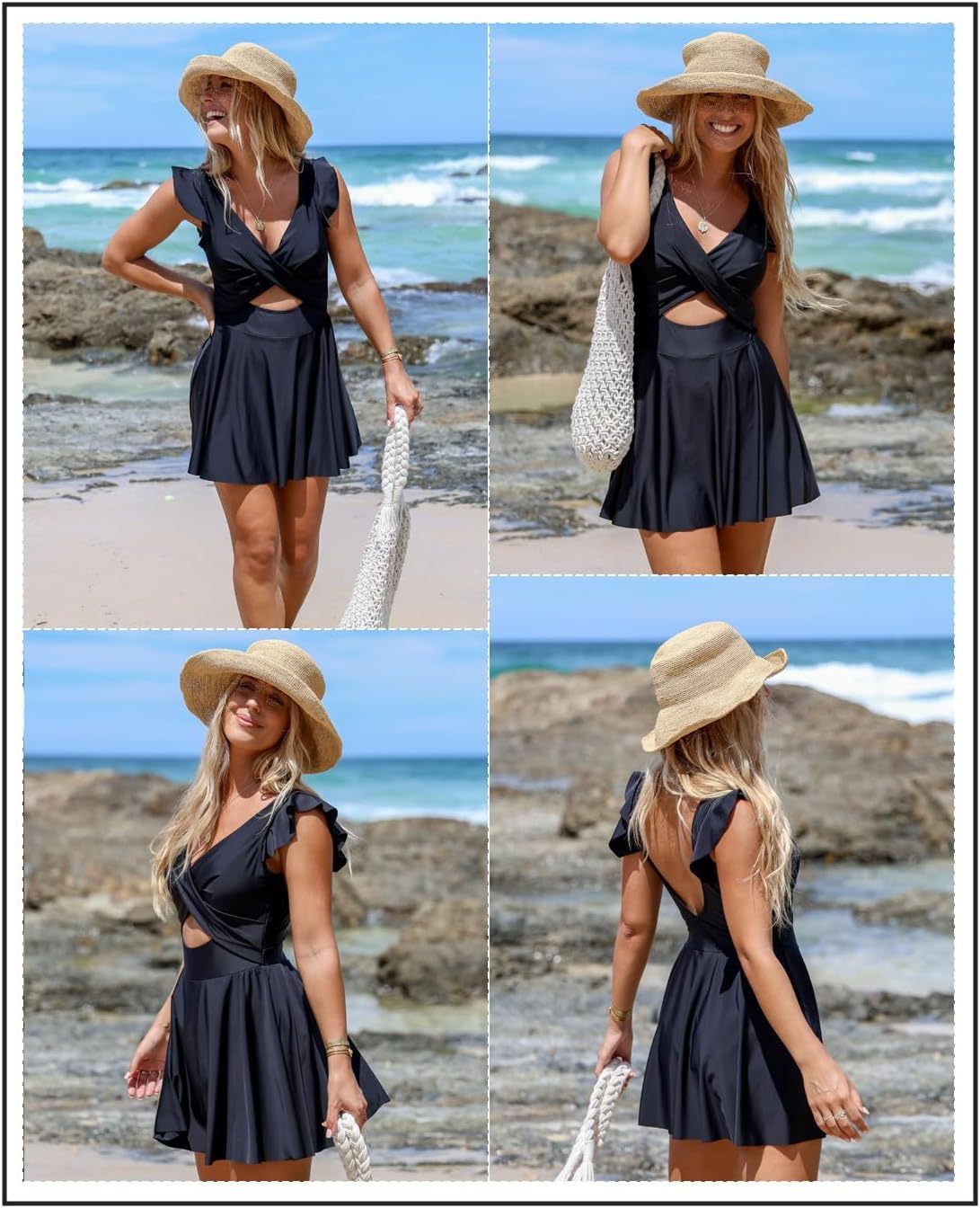 Women's One Piece Swimsuit Ruffle Cutout Swimdress Tummy Control V Neck Wrap Swimwear