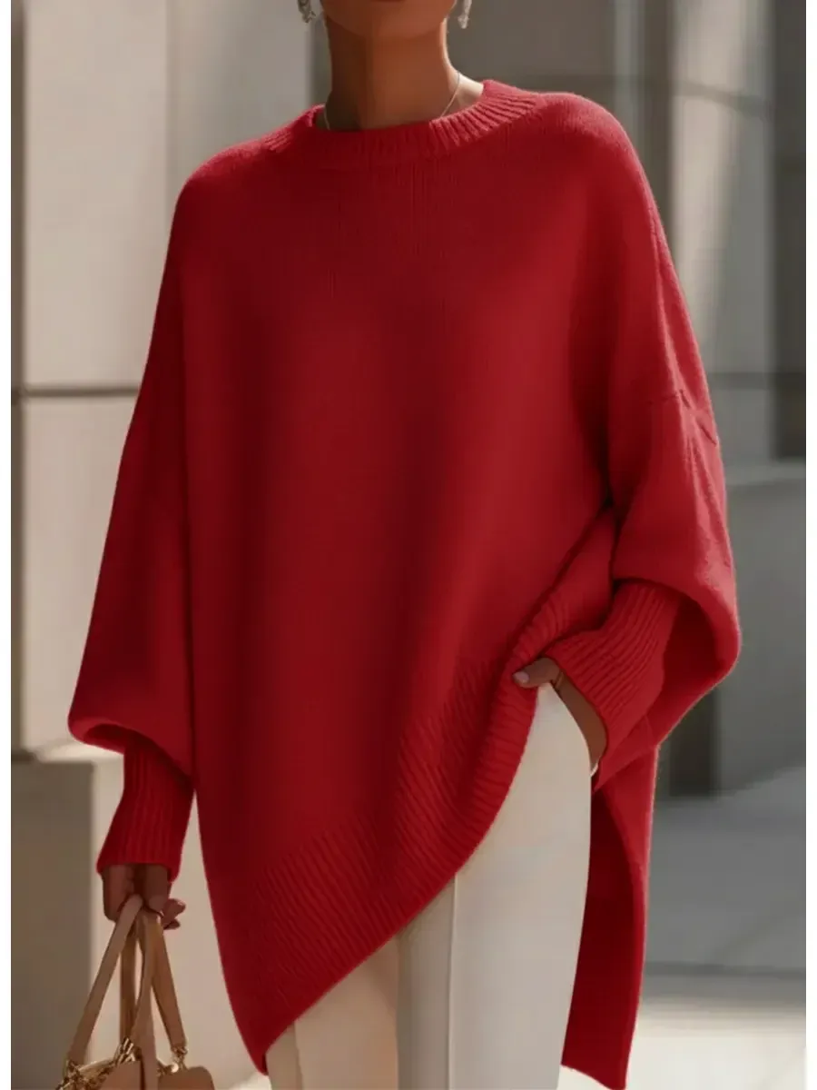 Women's Cozy Loose Asymmetrical Hem Sweater