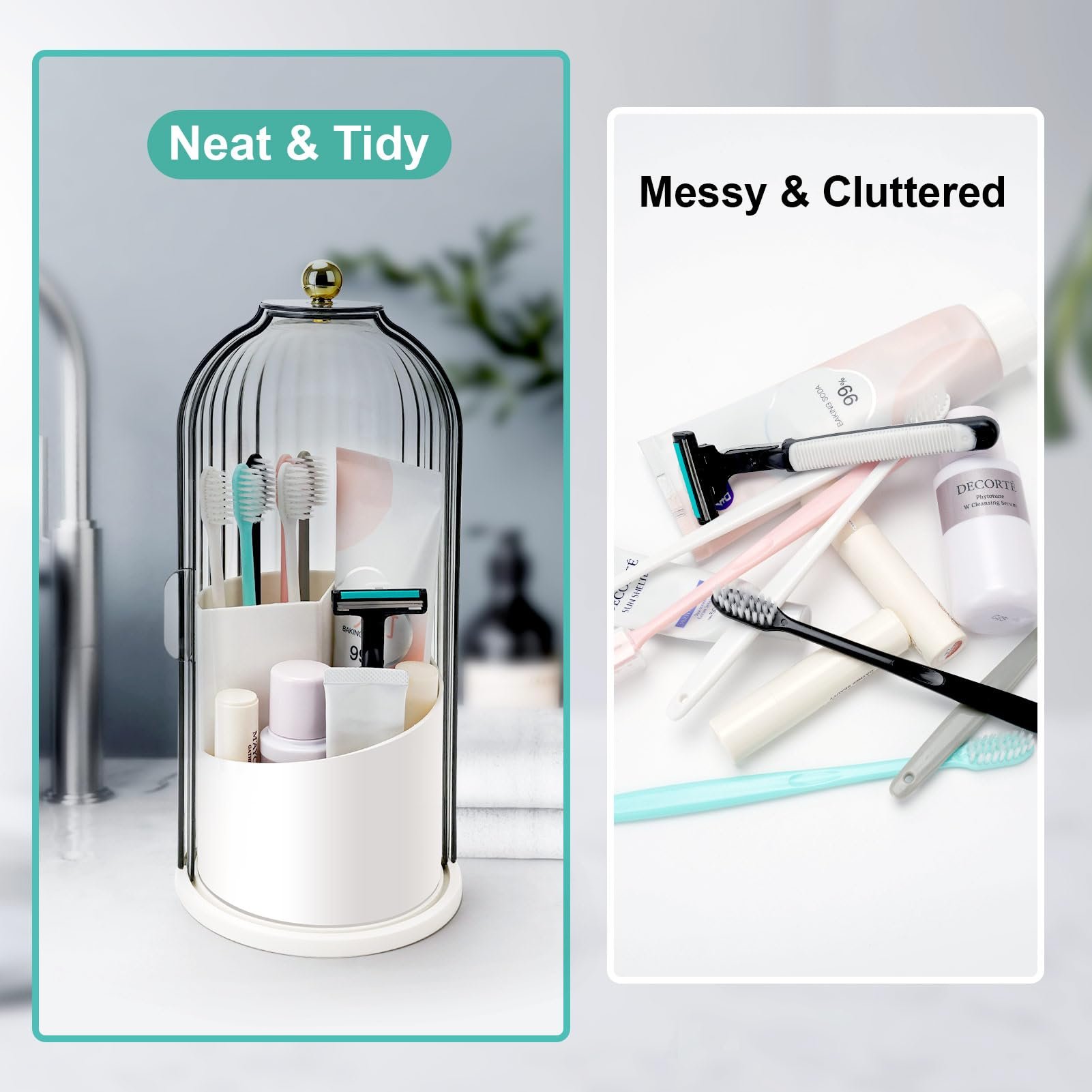 Three storage sections inside the compact toothbrush holder