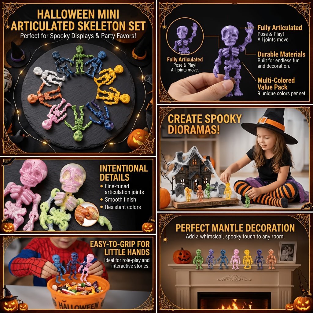 🎃3D Printed skeleton Mini Statues for Everyone as Stress Relief Holiday Gifts (Halloween, Christmas)