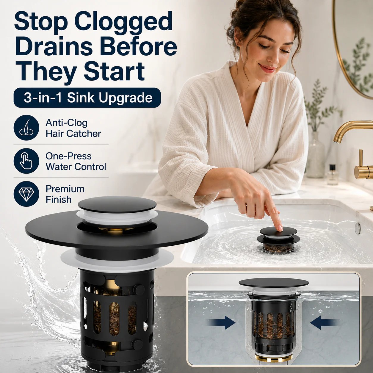 3-in-1 Sink Drain Strainer