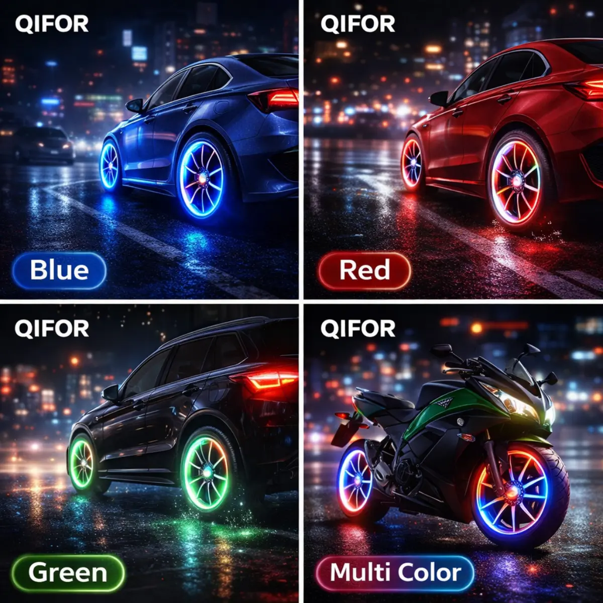 QIFOR LED wheel light Waterproof Luminous Car Tire Valve Caps Vibration-Sensitive LED Tire Valve Cap-bicycle car motorcycle tire led