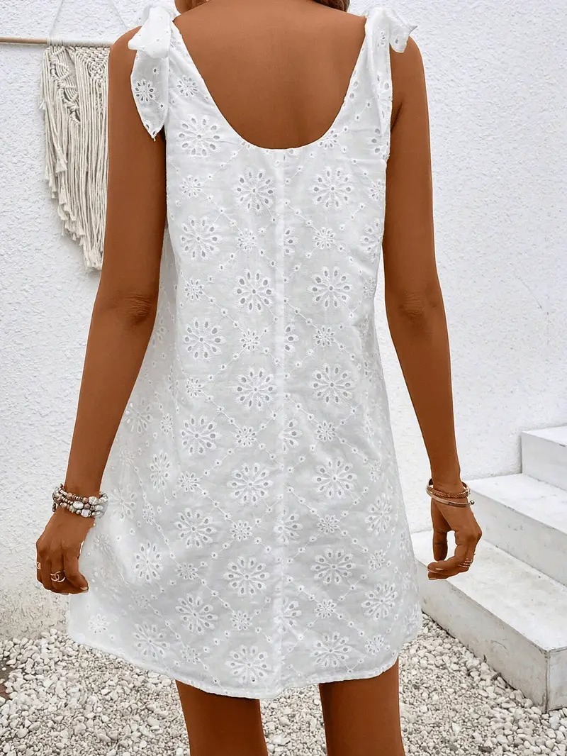 V-neck embroidered hollow dress