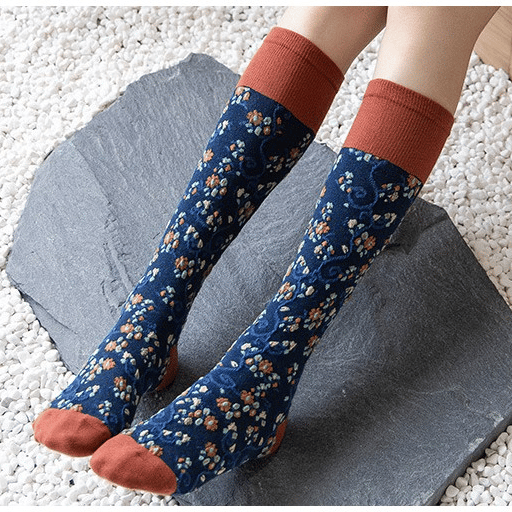 4 Pairs Womens Floral Long Cotton Socks