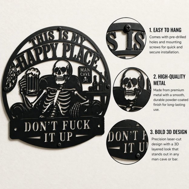 💀🍺"This Is My Happy Place" Funny Man Cave Decor