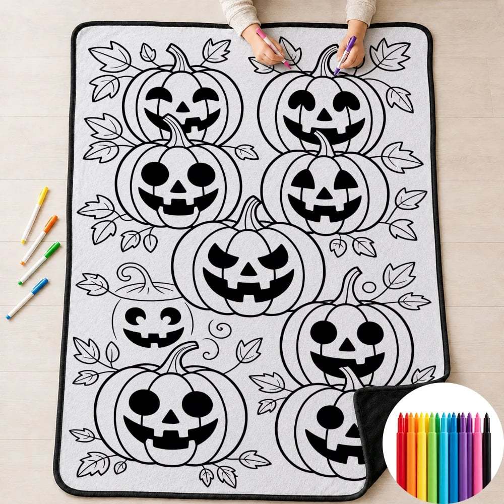 🎃Halloween Themed DIY Colour-In Blanket Kit for Kids🌈🖋️Comes with Fabric Markers