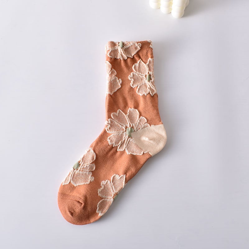 5 Pairs Women's Elegant Embossed Floral Cotton Socks
