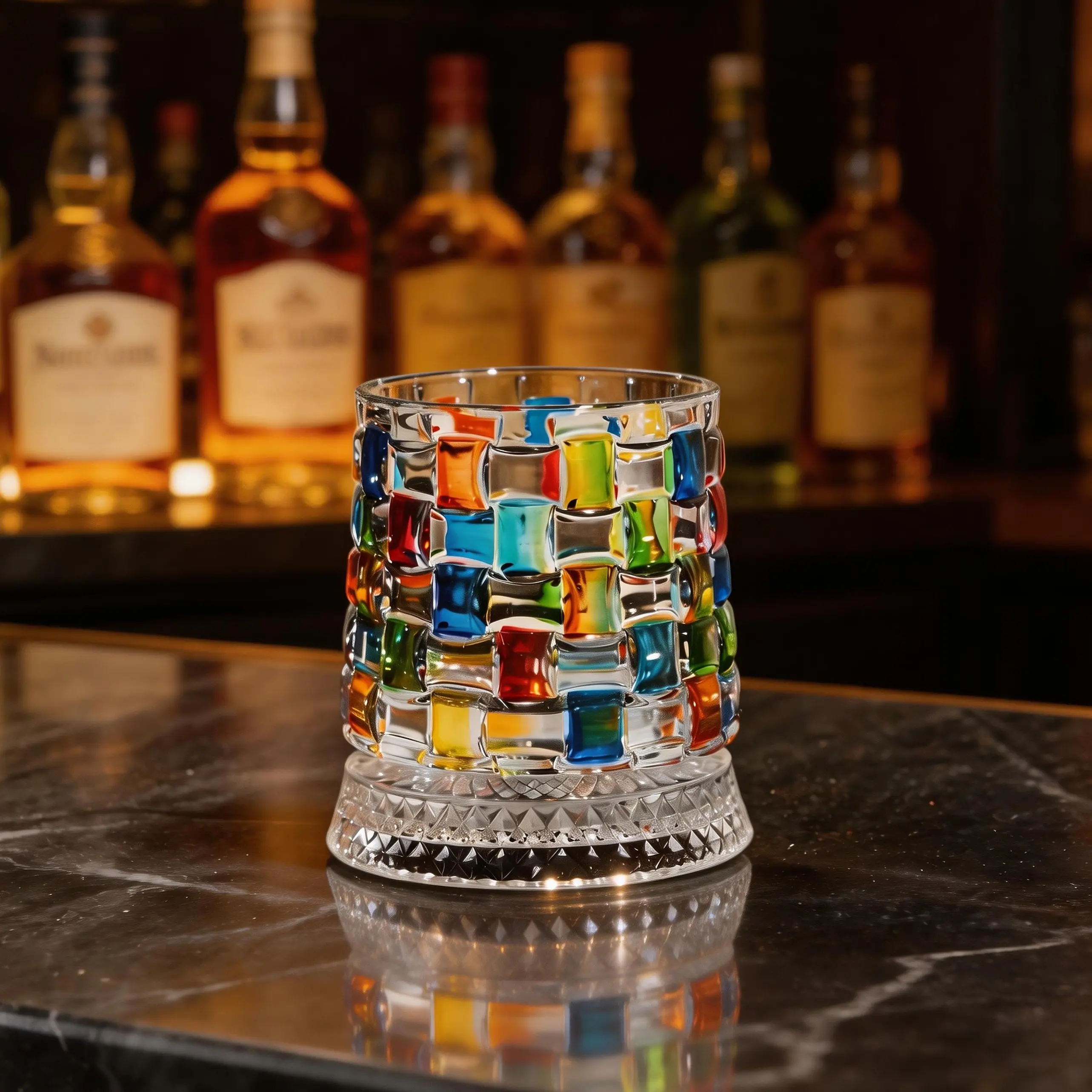Hand-Painted Embossed Rotating Whiskey Glass &ndash; Minimal Luxury Crystal Tumbler with Smooth Spin Design
