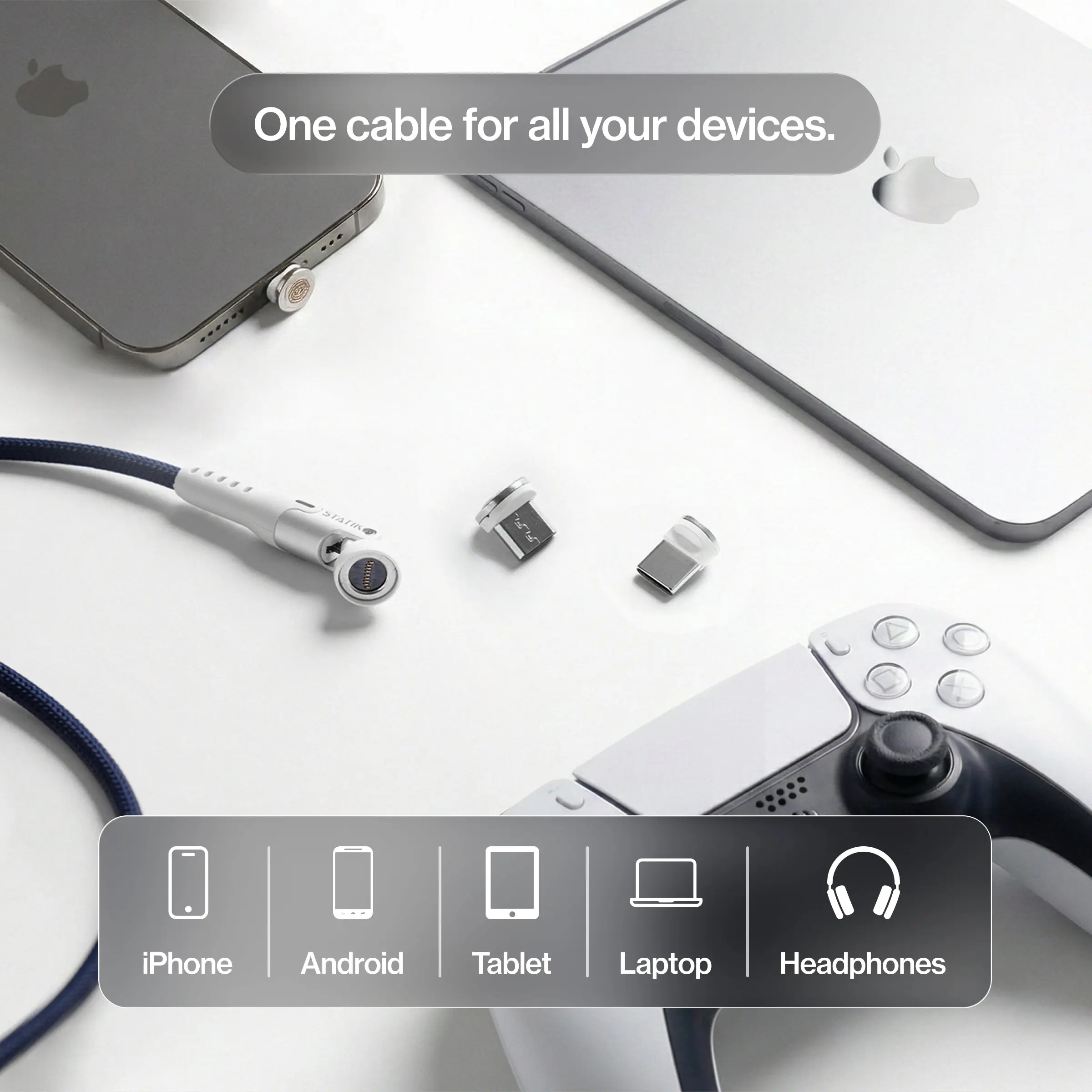 STATIK 360 Pro Cable: 5-in-1 Universal Magnetic Charging Cable | 100W | Fast Charge | 480Mbps Data Transfer | 360&deg; Rotating Head | Braided  Nylon