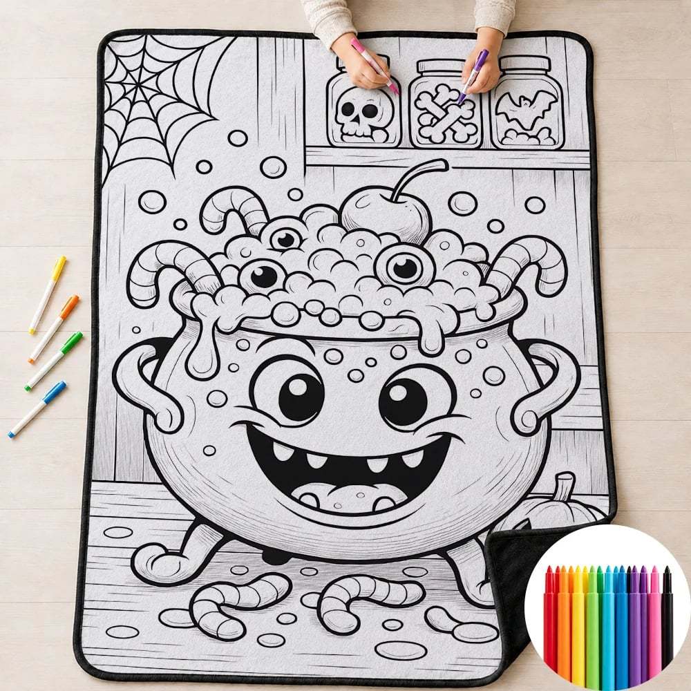 🎃Halloween Themed DIY Colour-In Blanket Kit for Kids🌈🖋️Comes with Fabric Markers