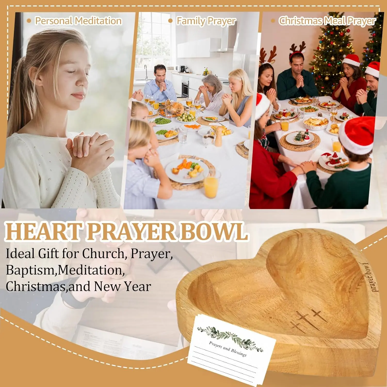 ✝️Inspirational❤️ Wooden Heart Shaped Prayer Bowl Set – Handcrafted Religious Gift for Faithful Reflection & Daily Devotion