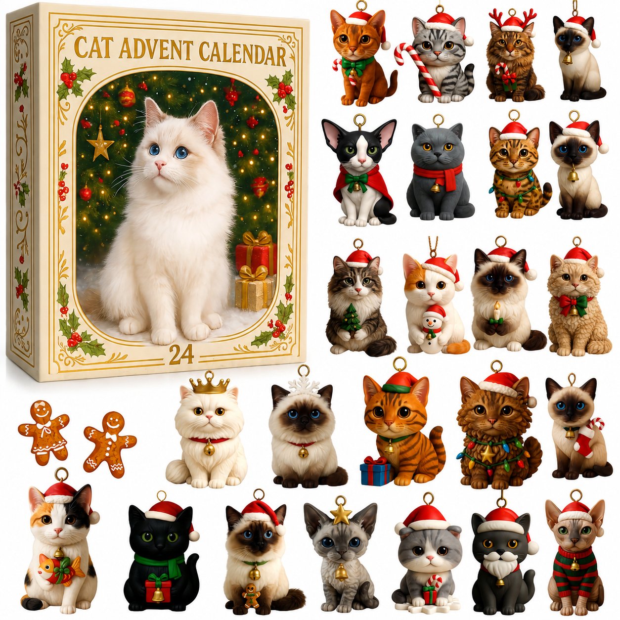 24 festive cat designs included in the Christmas advent calendar