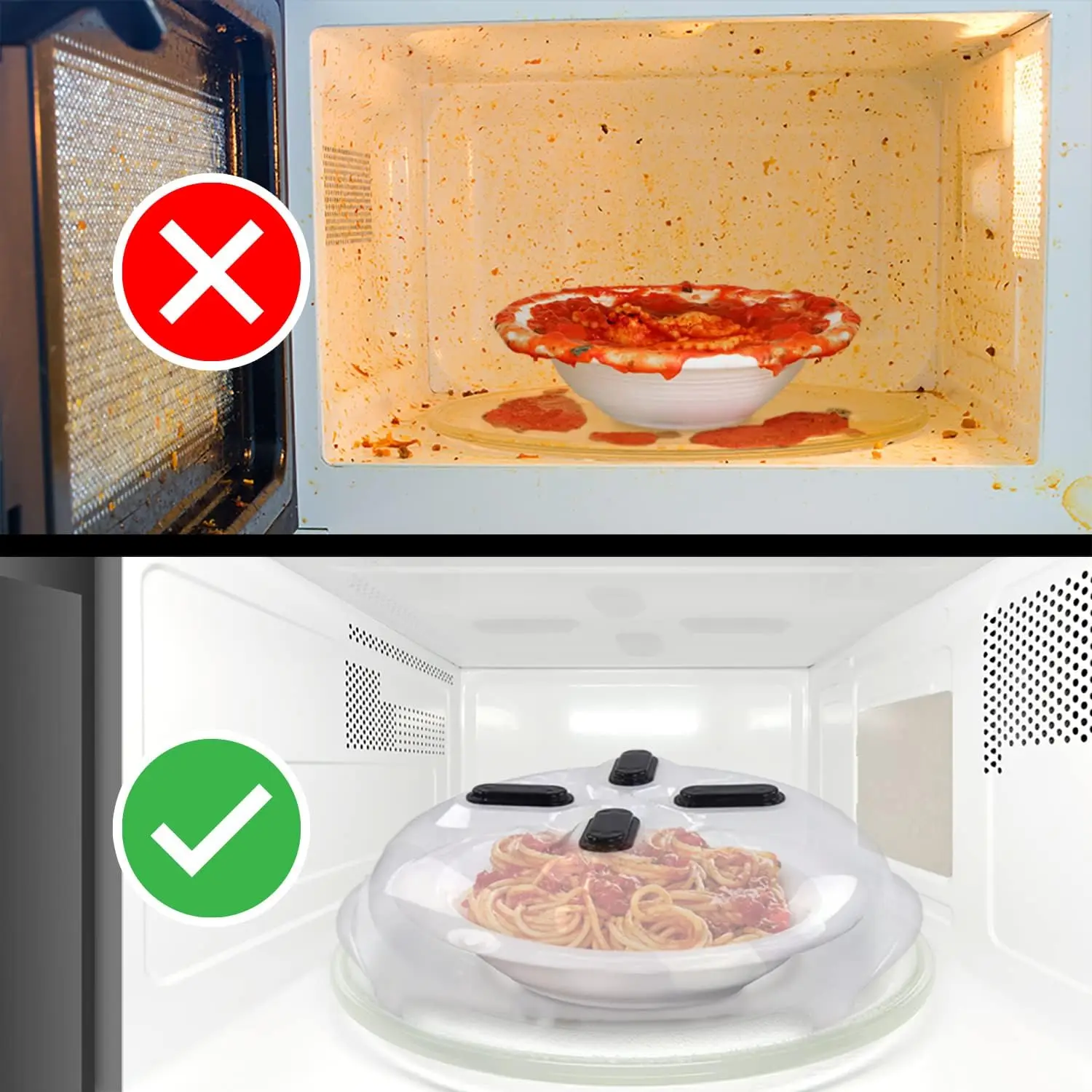 HOVER COVER Magnetic Splatter Cover, 12-Inch Clear BPA-Free Food Lid, Vented Plate Guard with Steam Vents, Anti-Splash Microwave Lid, Dishwasher Safe, Space-Saving Magnetic Storage