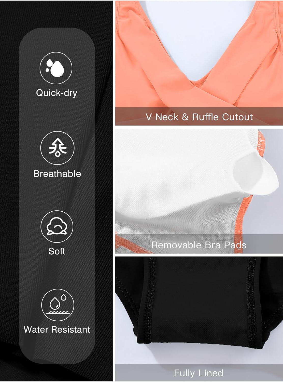 Women's One Piece Swimsuit Ruffle Cutout Swimdress Tummy Control V Neck Wrap Swimwear