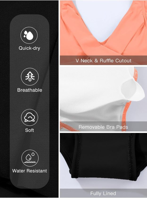 Women's One Piece Swimsuit Ruffle Cutout Swimdress Tummy Control V Neck Wrap Swimwear