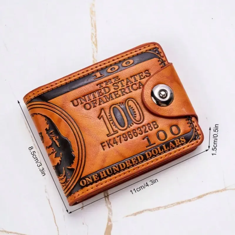 💵 Men’s $100 Print PU Leather Wallet 💼 – Unique Foldable Bifold, Magnetic Closure 🧲, Multiple Card Slots 💳, Perfect Father’s Day 🎁 & Birthday Gift 🎉