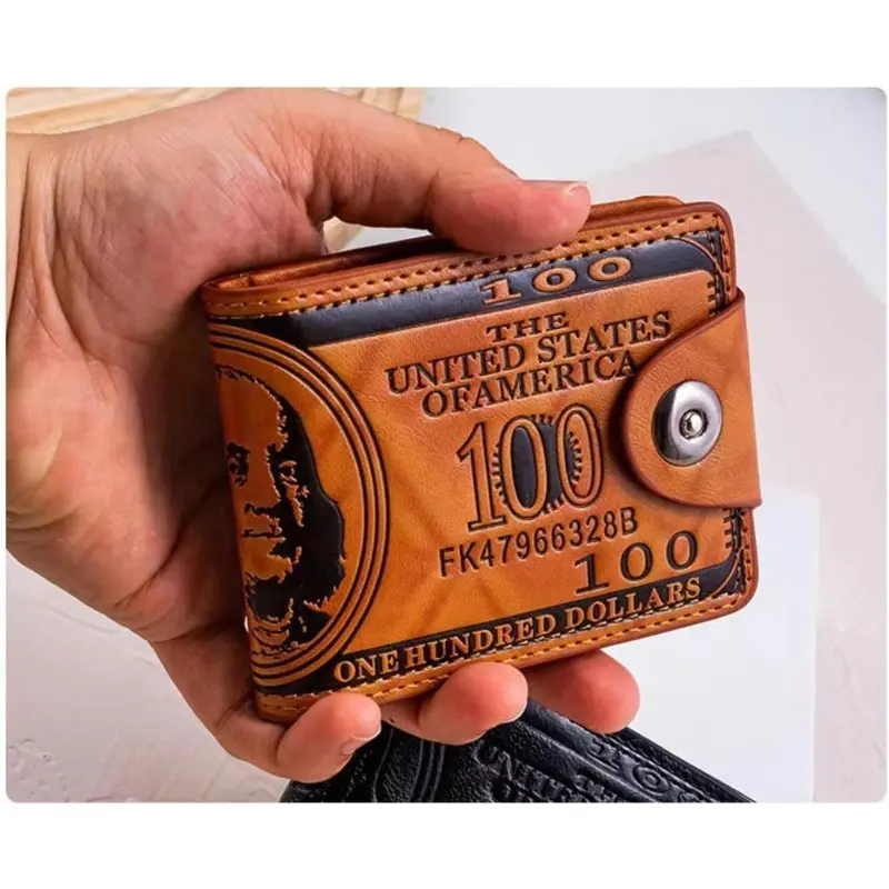 💵 Men’s $100 Print PU Leather Wallet 💼 – Unique Foldable Bifold, Magnetic Closure 🧲, Multiple Card Slots 💳, Perfect Father’s Day 🎁 & Birthday Gift 🎉