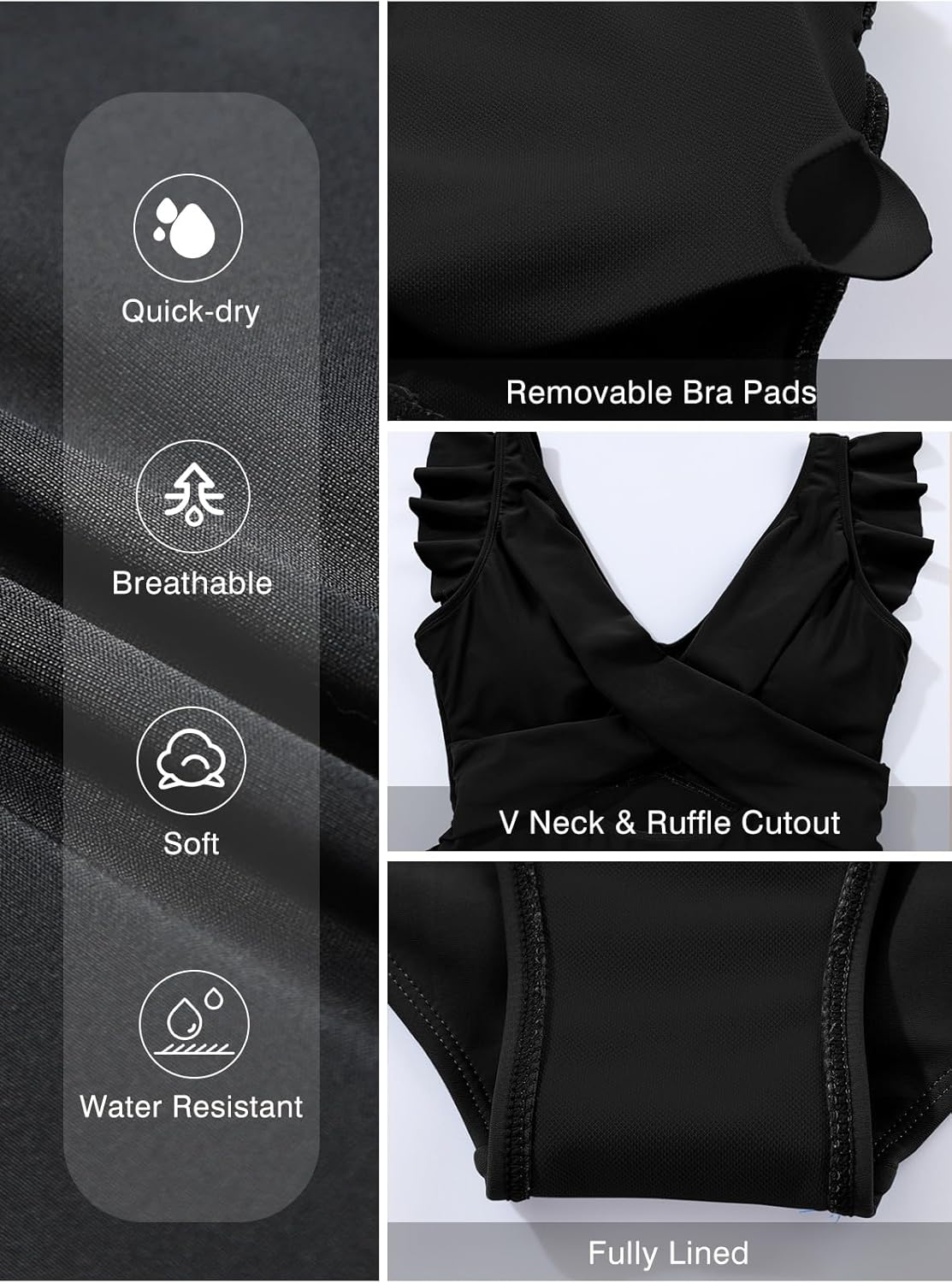 Women's One Piece Swimsuit Ruffle Cutout Swimdress Tummy Control V Neck Wrap Swimwear