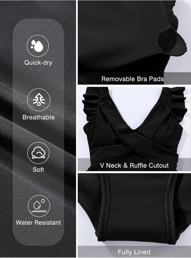 Women's One Piece Swimsuit Ruffle Cutout Swimdress Tummy Control V Neck Wrap Swimwear