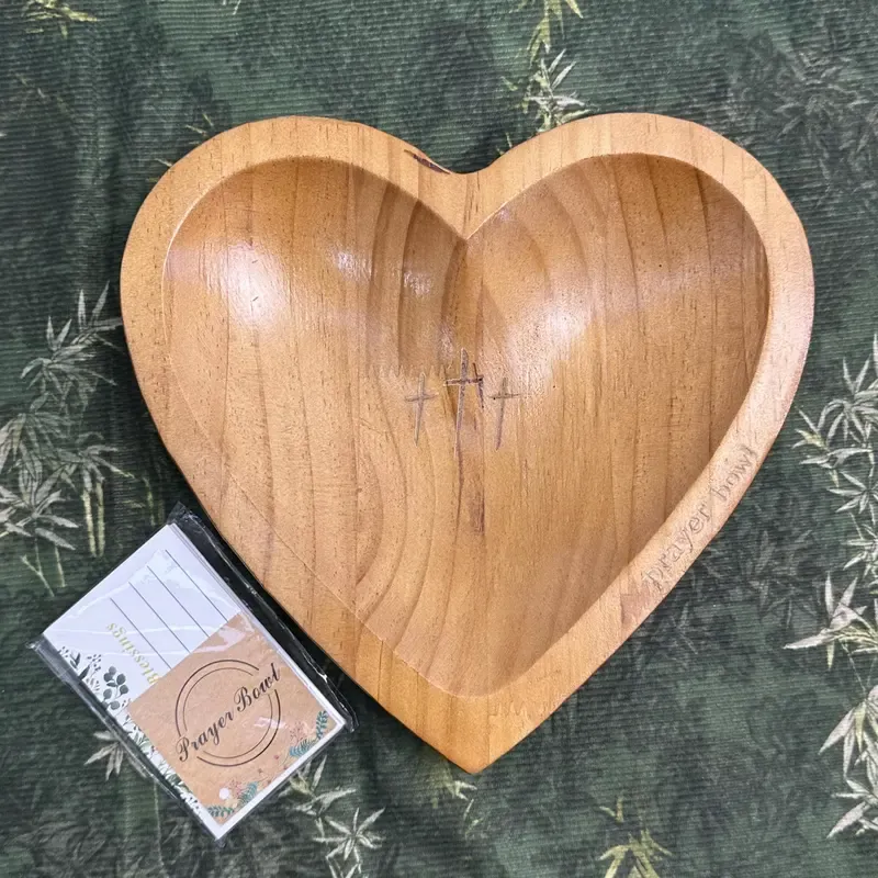 ✝️Inspirational❤️ Wooden Heart Shaped Prayer Bowl Set – Handcrafted Religious Gift for Faithful Reflection & Daily Devotion