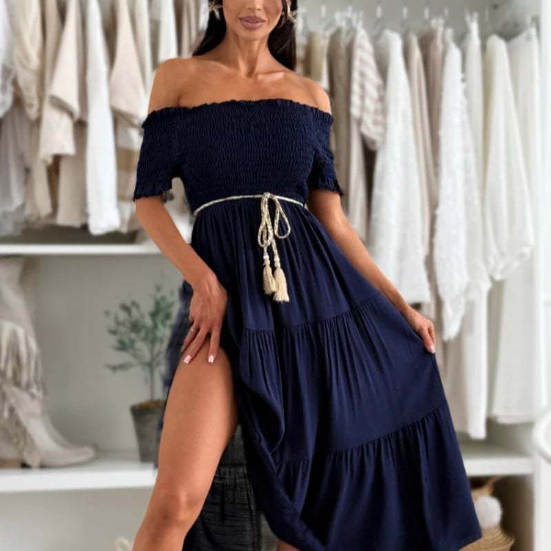 👗Women's Fashion Off-Shoulder Short Sleeve Long Dress🌺