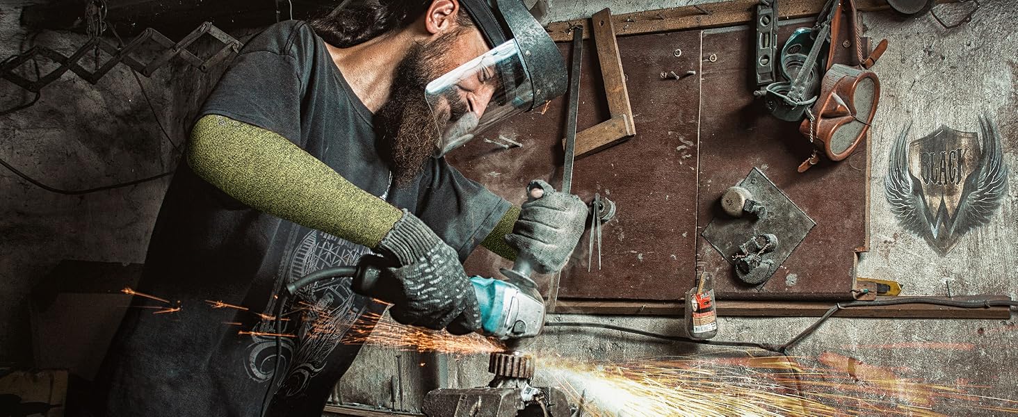 Schwer CORE Arm Protection Sleeves S081, ANSI A5 Cut Resistant Sleeves with Thumbhole, Flame Resistant Welding Sleeves for Work Kitchen, Farmer Sleeves for Gardening Arm Guards for Biting
