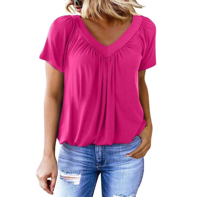 Women's Casual Summer Short Sleeve V Neck Tops T-shirts