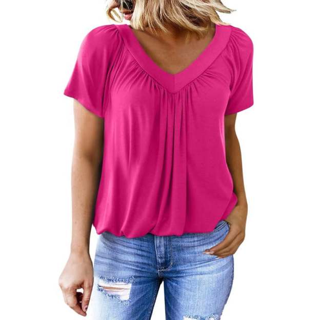 Women's Casual Summer Short Sleeve V Neck Tops T-shirts