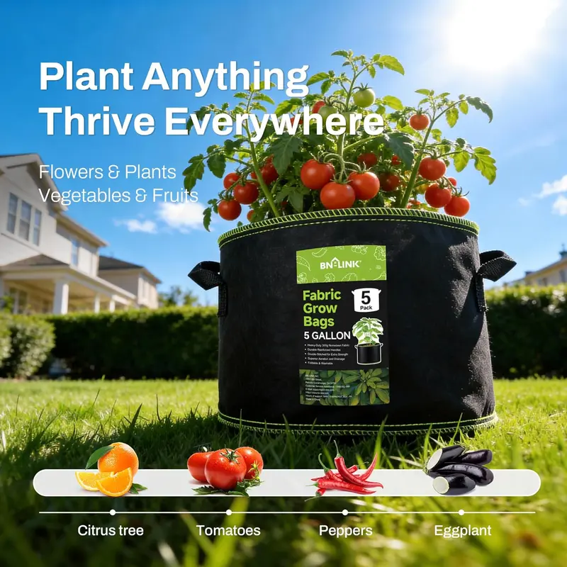 5 Gallon Grow Bags with Handles 🌱 | Heavy-Duty Breathable Fabric Pots | Thickened Nonwoven Planters for Vegetables, Flowers & Fruits