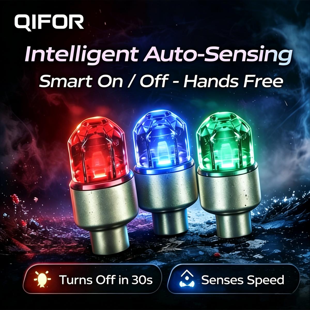 QIFOR LED wheel light Waterproof Luminous Car Tire Valve Caps Vibration-Sensitive LED Tire Valve Cap-bicycle car motorcycle tire led