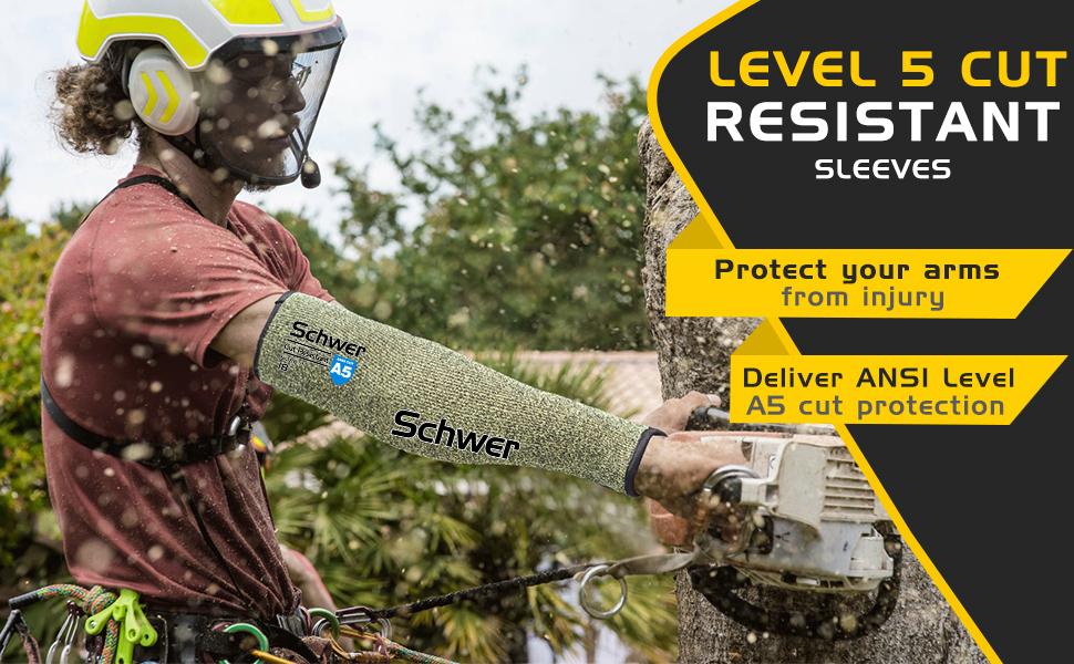 Schwer CORE Arm Protection Sleeves S081, ANSI A5 Cut Resistant Sleeves with Thumbhole, Flame Resistant Welding Sleeves for Work Kitchen, Farmer Sleeves for Gardening Arm Guards for Biting